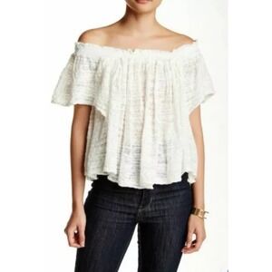 Free People Medium Thrills & Frills Off The Shoulder Angel Wing Top Ivory #GH2-1